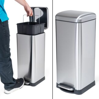 waste bin 30 liter for kitchen decorated square pedal silenced closing metalic nickel